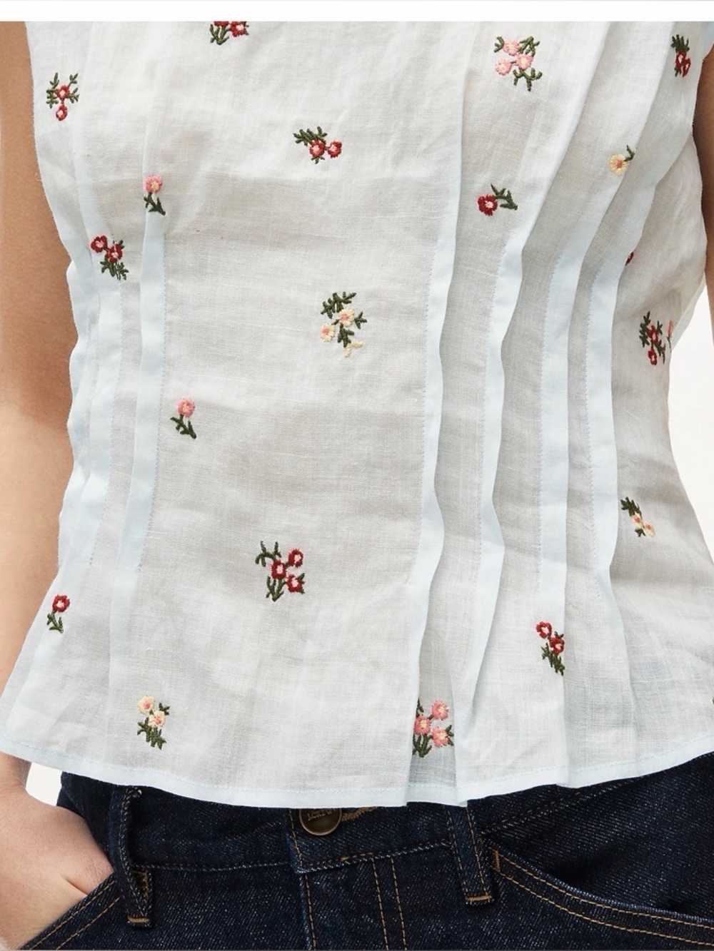 J CREW SIZE 6 Pintuck shell top in ramie with embroidered florals CT109 $148 - Picture 3 of 6
